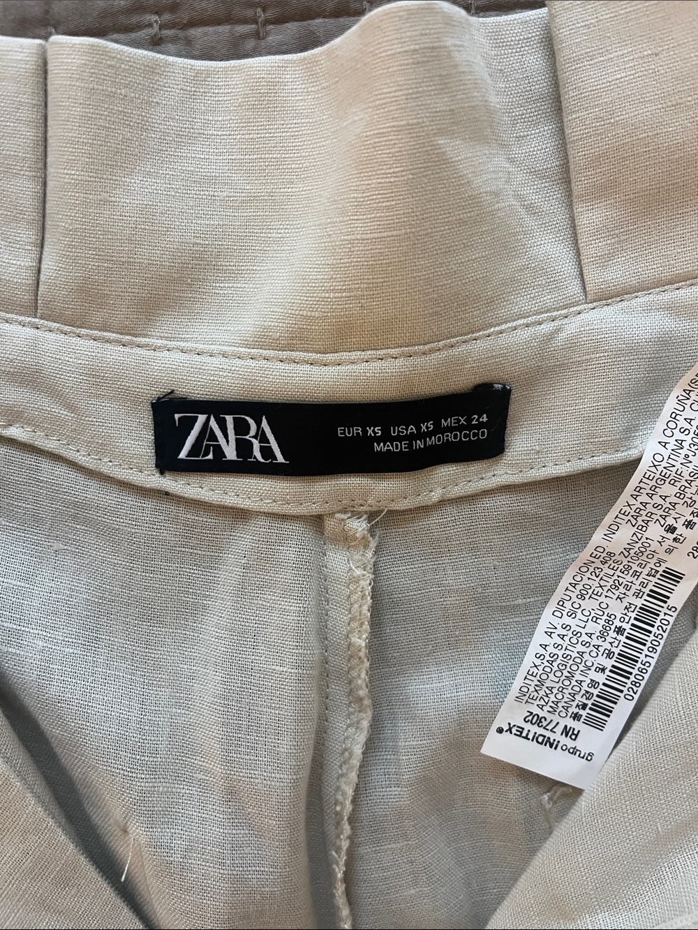 Zara High-Waist Wide Leg Asymmetrical Waist Linen Blend Pants in Khaki - Picture 4 of 4